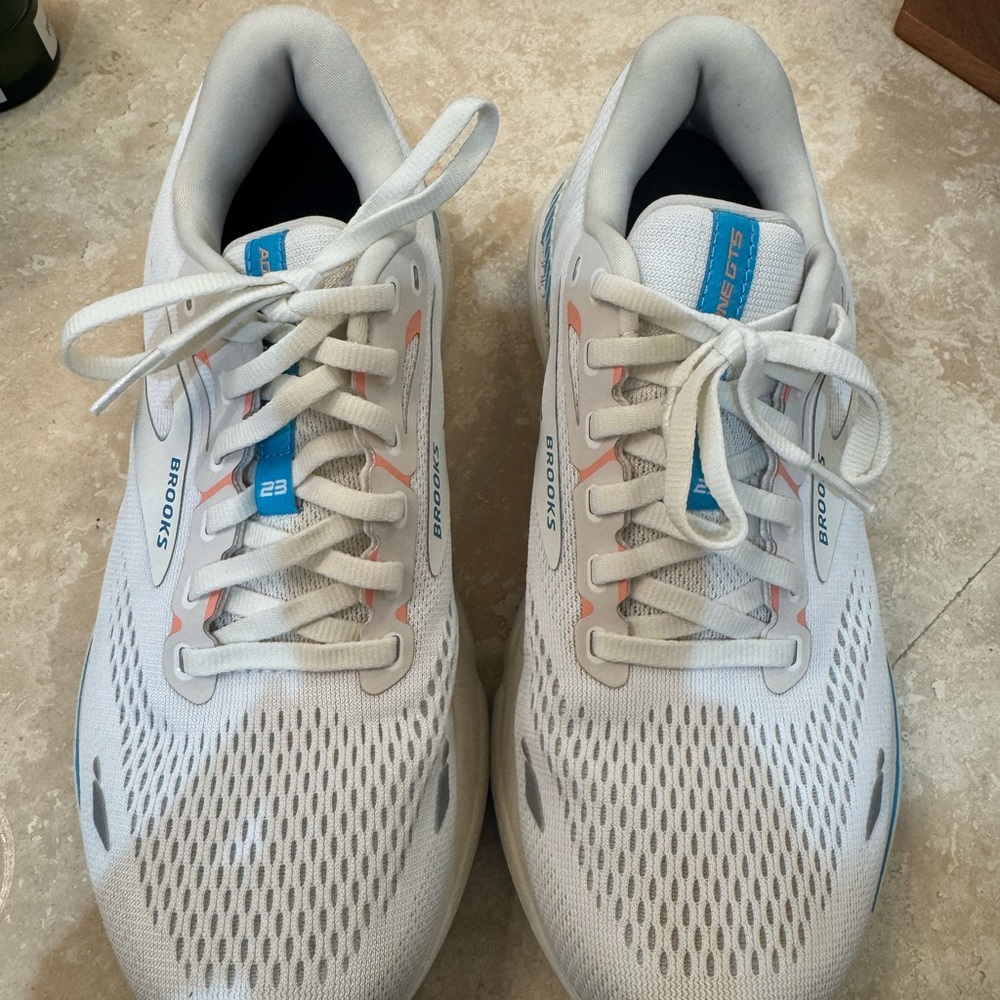 Brooks White and Blue Athletic Shoes